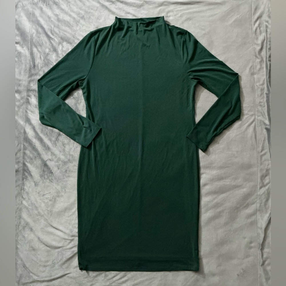 Forever 21+ Dark Green Long Sleeve Body-con Turtleneck Midi Dress